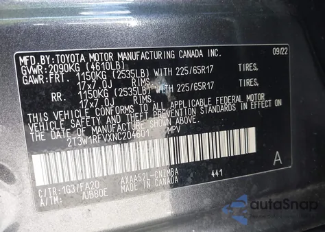 2022 Toyota Rav4 Xle from USA, damaged, VIN 2T3W1RFVXNC204601